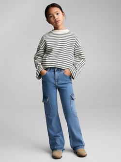 Mango Kids' Flared Cargo Jeans, Open Blue, Open Blue