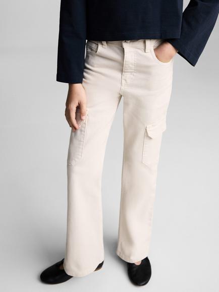 Mango Kids' Flared Cargo Jeans, Natural, Natural