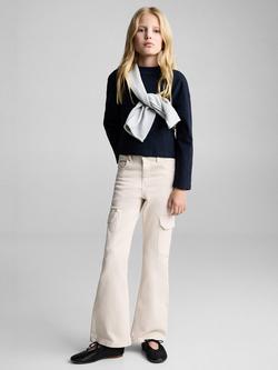 Mango Kids' Flared Cargo Jeans, Natural - view 2, Natural