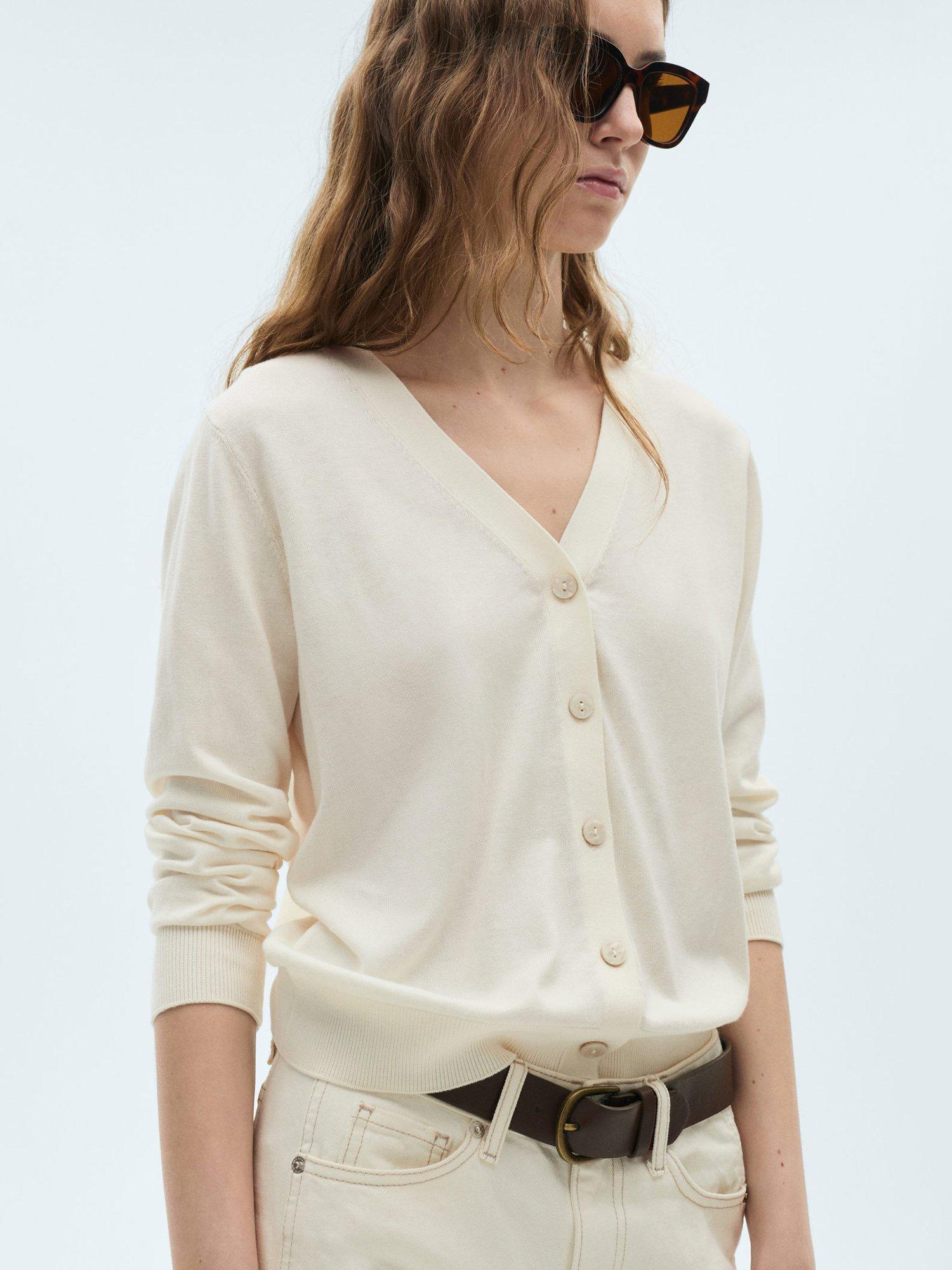 Mango Luka V-Neck Cardigan, Cream