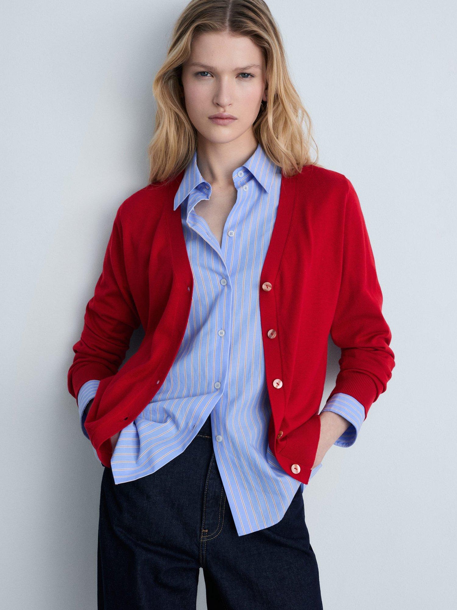 Mango Luka V-Neck Cardigan, Red