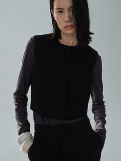 Mango Cagliari Sleeveless Cropped Waistcoat, Black, Black