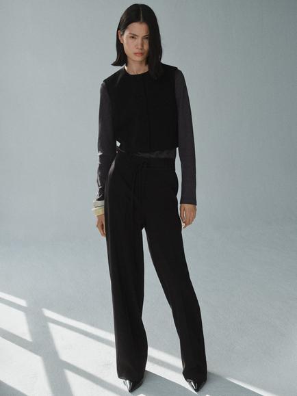 Mango Cagliari Sleeveless Cropped Waistcoat, Black - view 2, Black