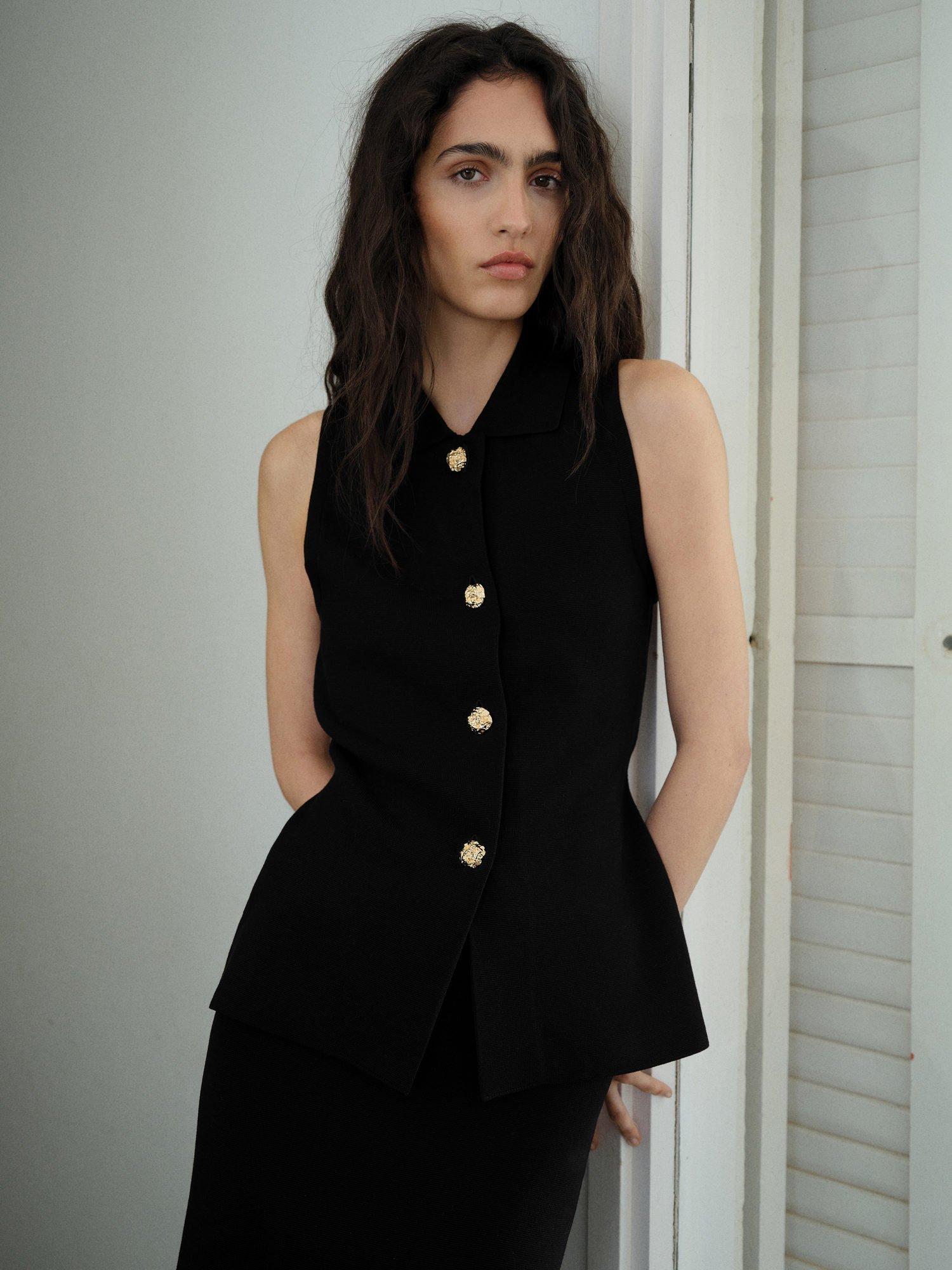 Mango Lulu Sleeveless Knitted Peplum Waistcoat, Black