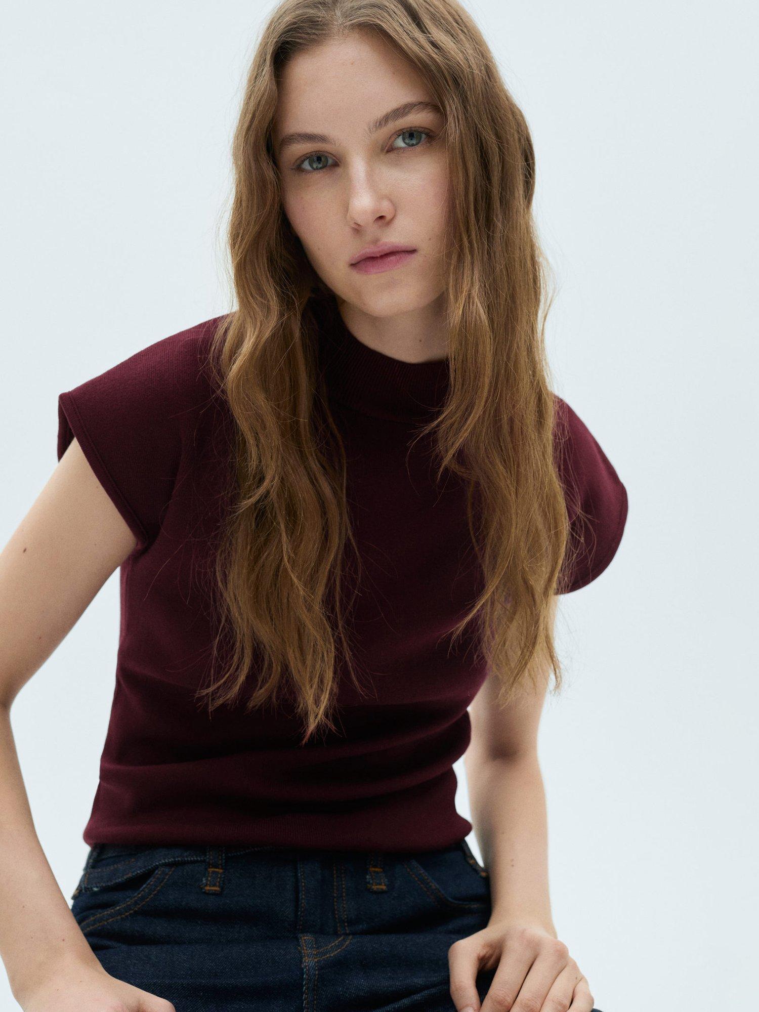 Product image 1 of 6, which shows Mango Dumin High Neck Jumper, Maroon, L