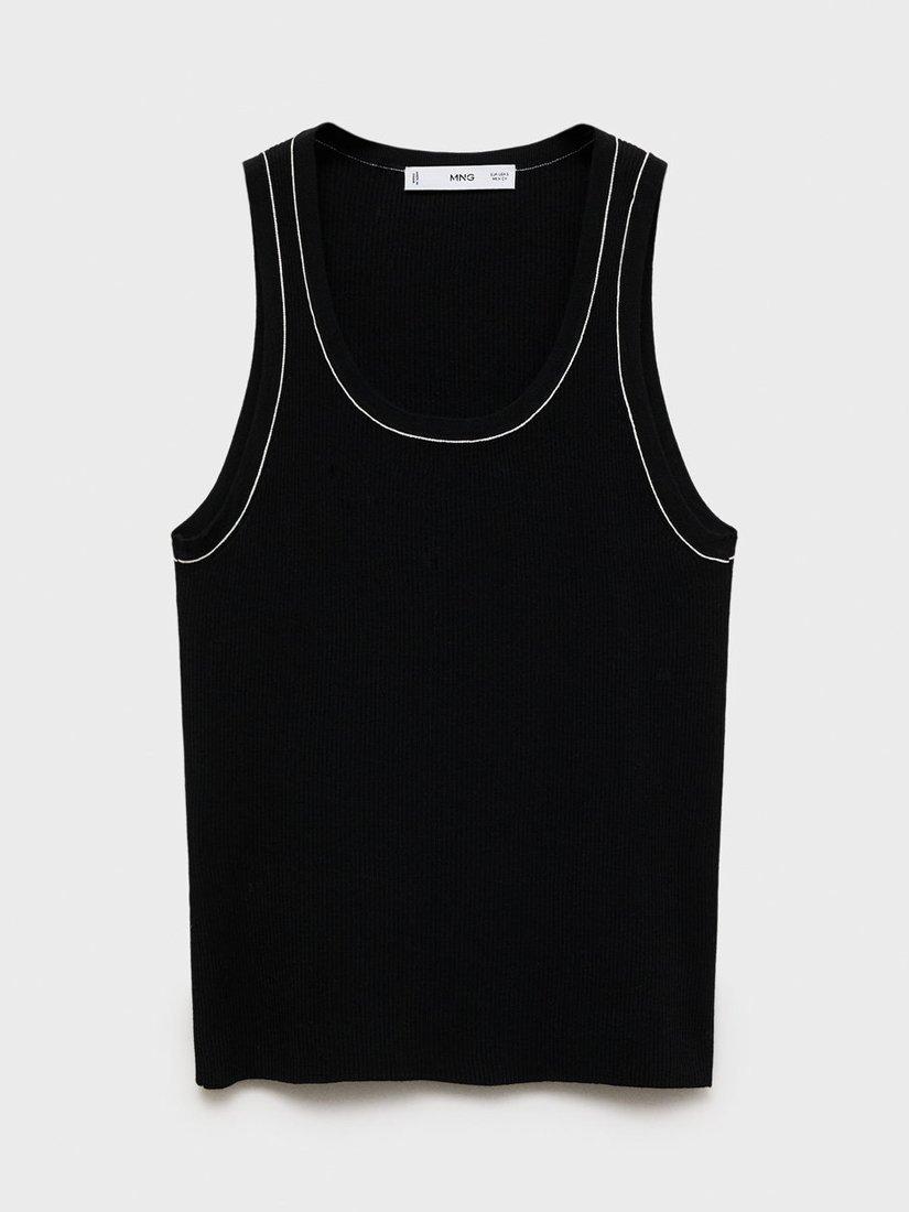 Product image 3 of 8, which shows Mango Shadowin Contrast Trim Ribbed Top, Black, XS