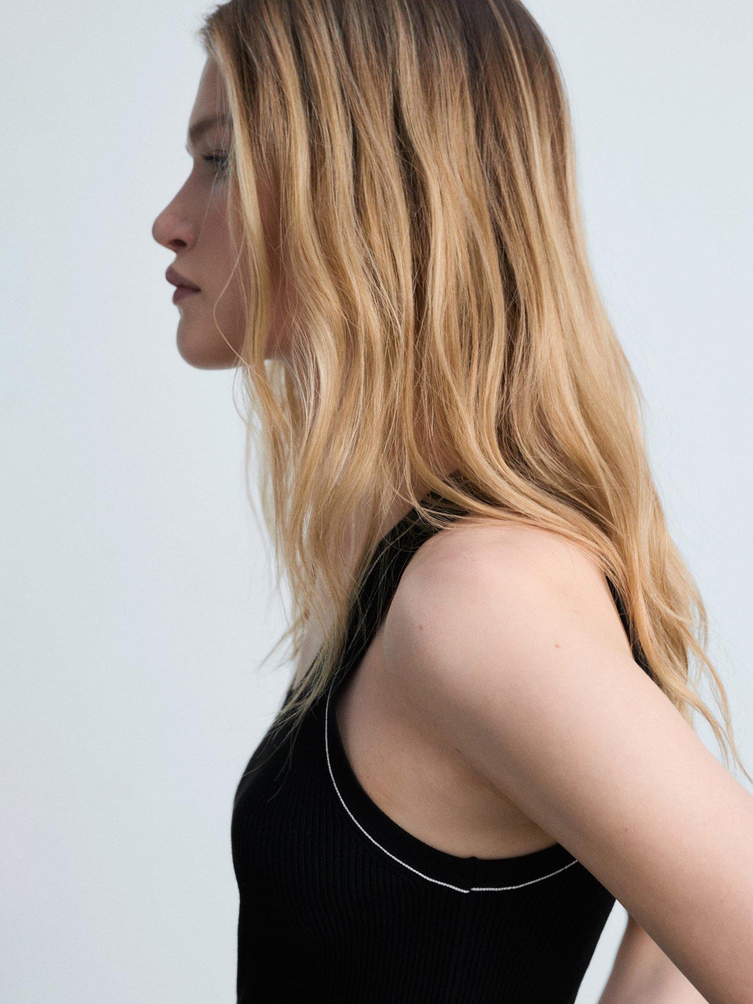 Product image 6 of 8, which shows Mango Shadowin Contrast Trim Ribbed Top, Black, XS