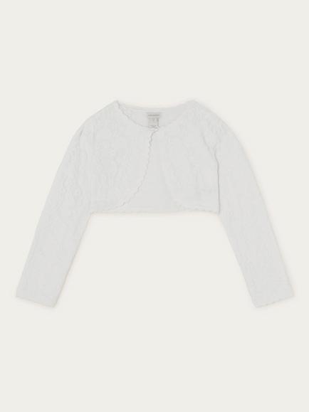 Monsoon Kids' Lace Scallop Cardigan, Ivory, Ivory