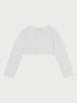 Monsoon Kids' Lace Scallop Cardigan, Ivory - view 2, Ivory