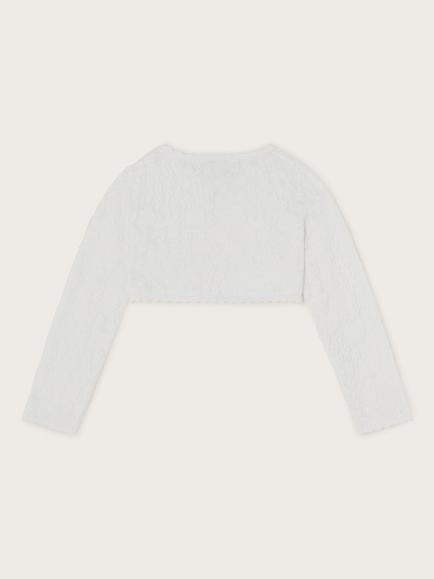 Monsoon Kids' Lace Scallop Cardigan, Ivory - view 2, Ivory