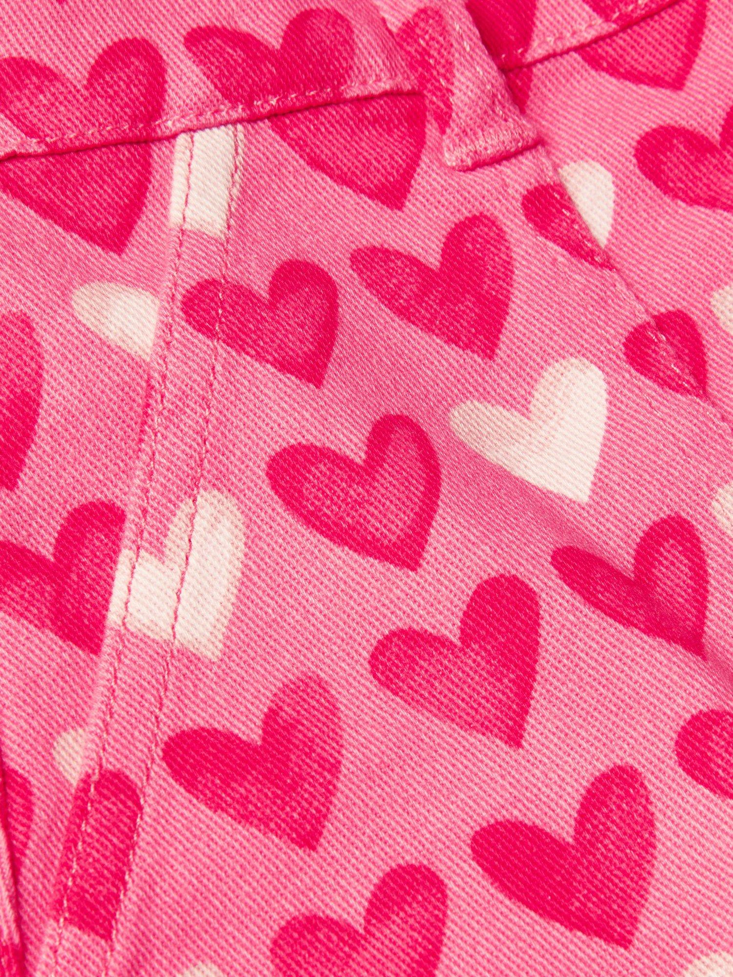Product image 3 of 3, which shows Monsoon Kids' Heart Print Denim Skirt, Pink, 3 years