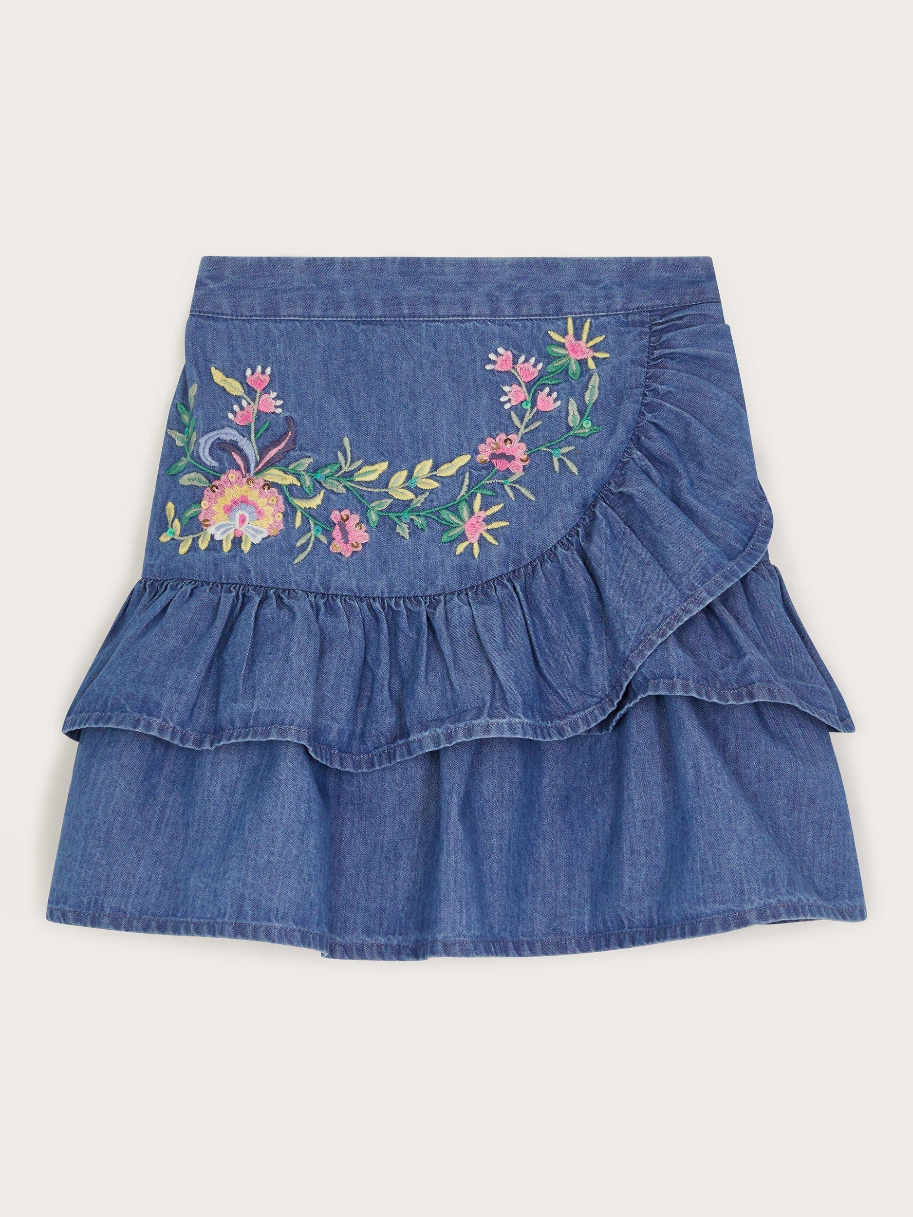 Product image 1 of 3, which shows Monsoon Kids' Ruffle Skirt, Blue, 3-4 years