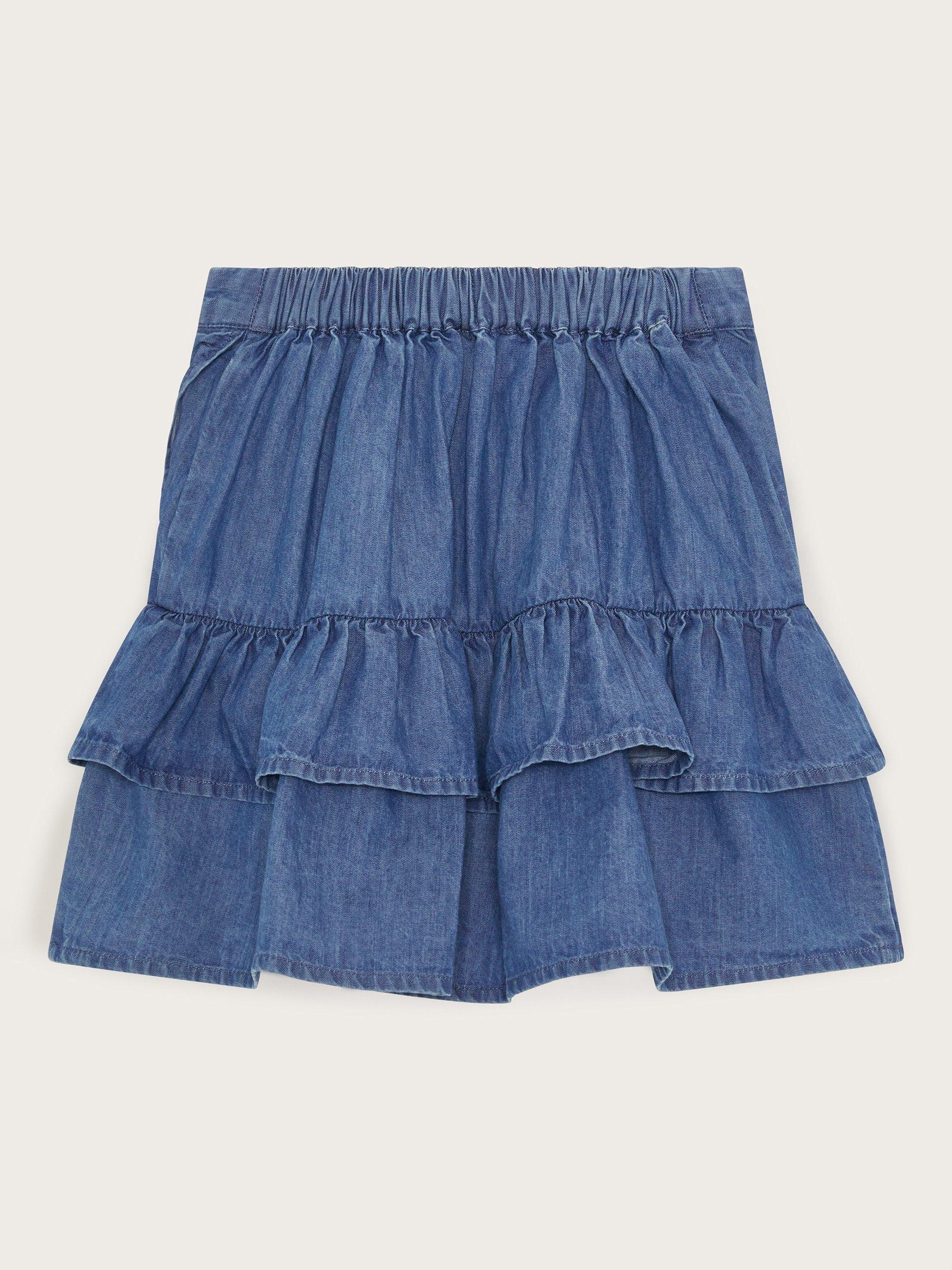 Product image 2 of 3, which shows Monsoon Kids' Ruffle Skirt, Blue, 3-4 years