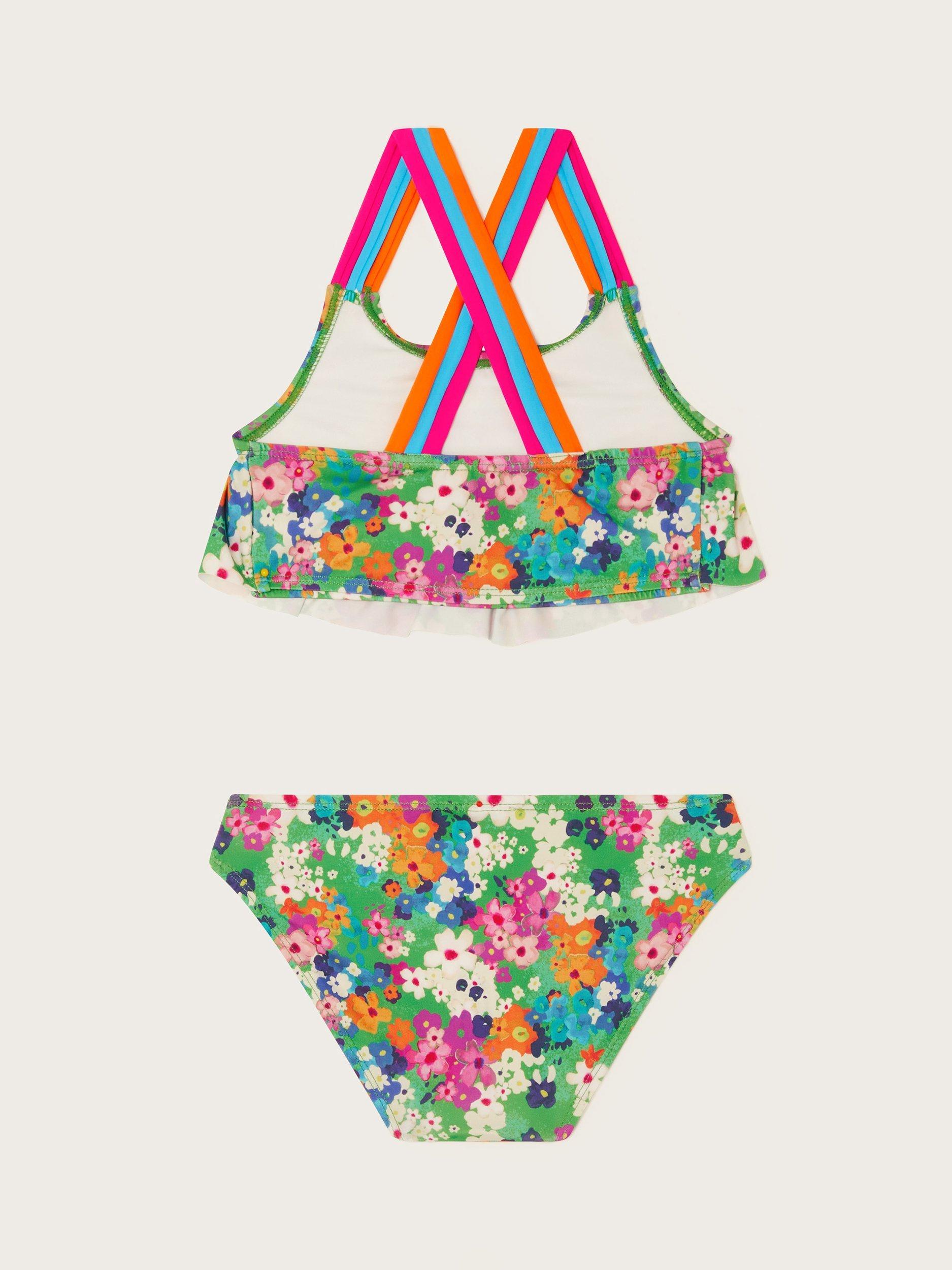 Product image 2 of 3, which shows Monsoon Kids' Floral Bikini Set, Green, 3-4 years