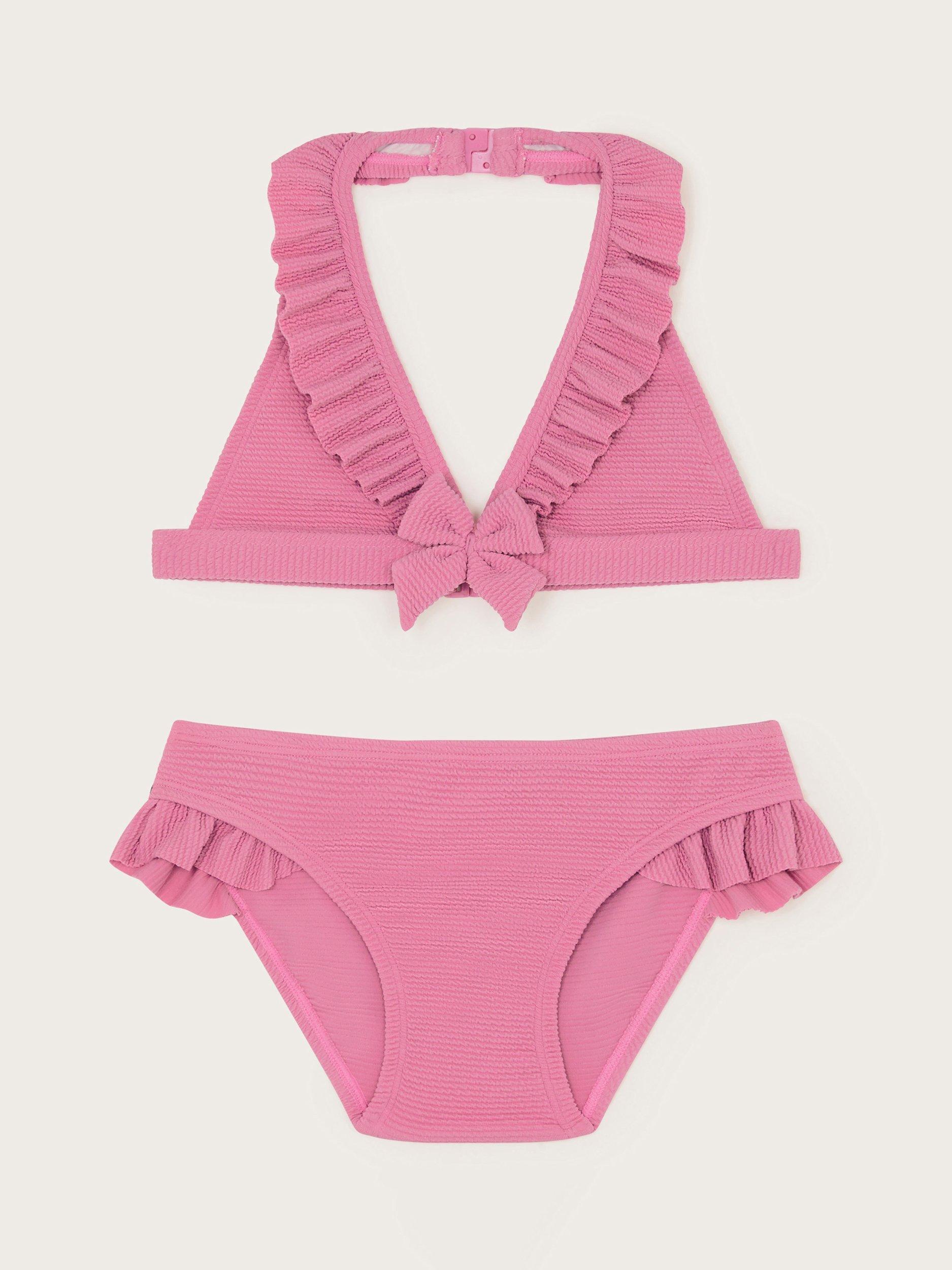 Product image 1 of 3, which shows Monsoon Kids' Seersucker Bikini Set, Pink, 3-4 years