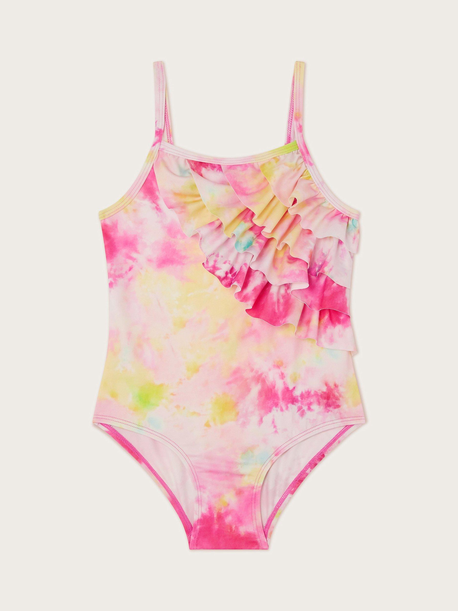 Product image 1 of 3, which shows Monsoon Kids' Tie Dye Swimsuit, Pink, 3-4 years