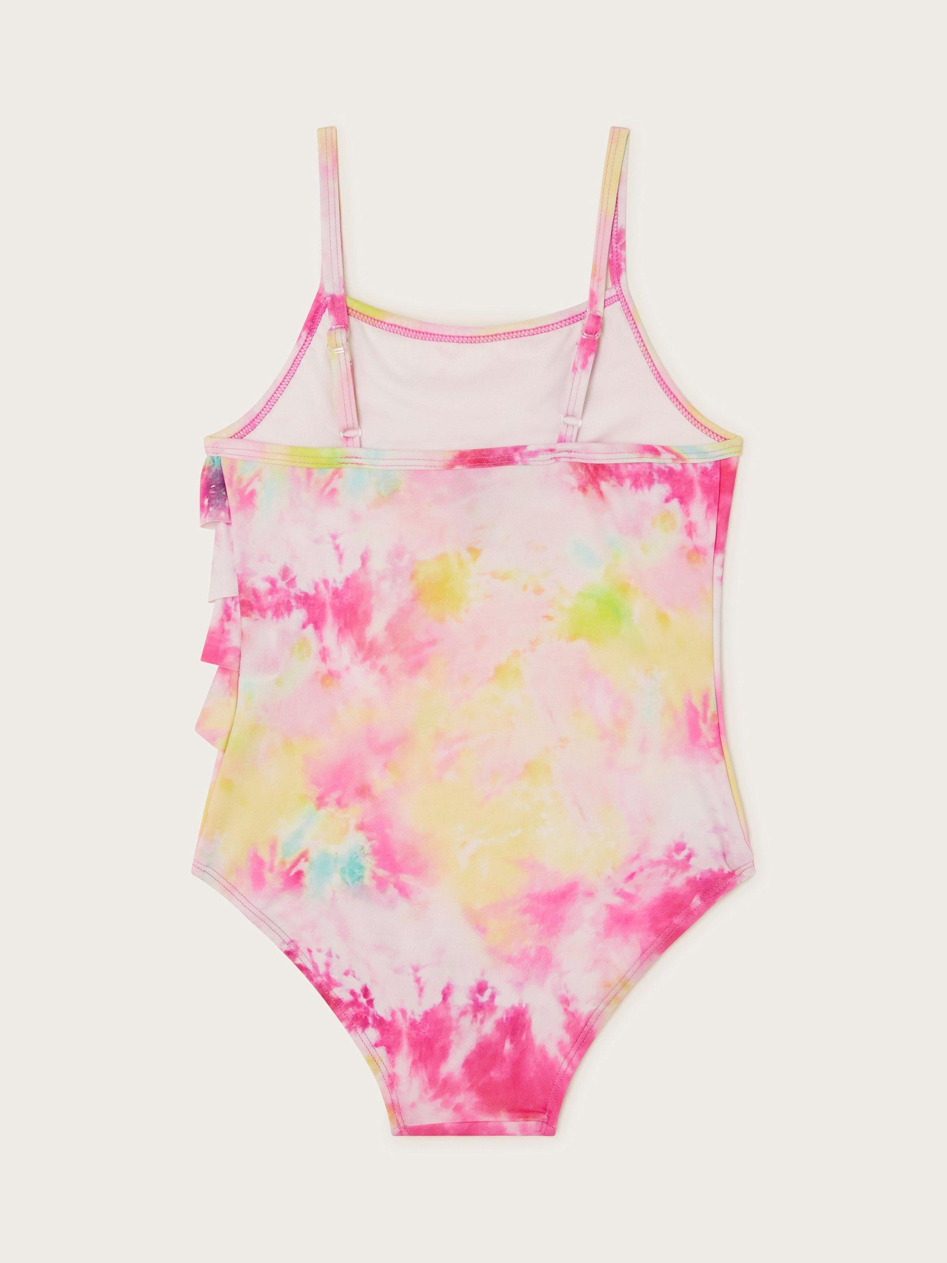 Product image 2 of 3, which shows Monsoon Kids' Tie Dye Swimsuit, Pink, 3-4 years