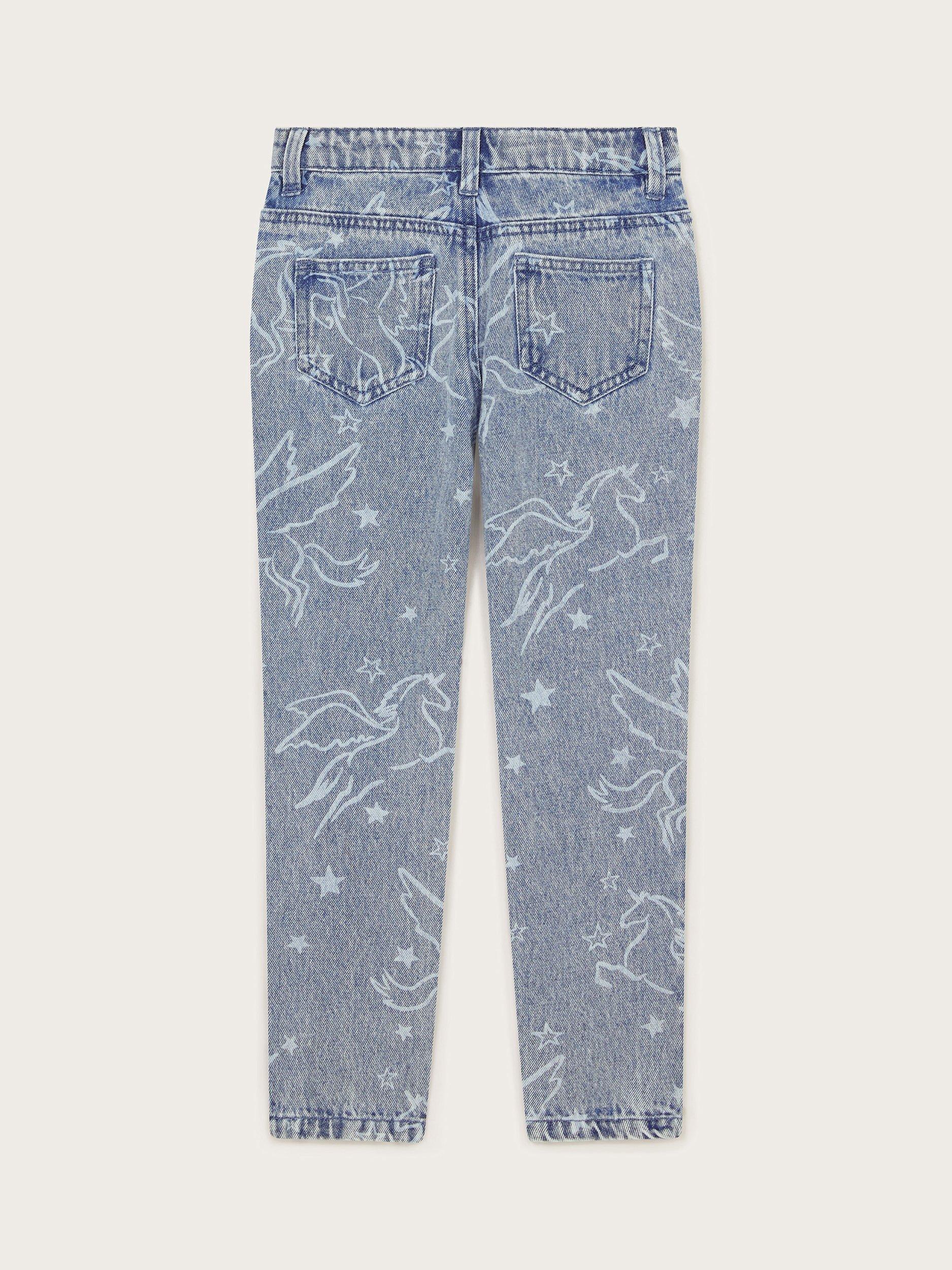 Product image 3 of 4, which shows Monsoon Kids' Rhinestone Jeans, Blue, 3 years