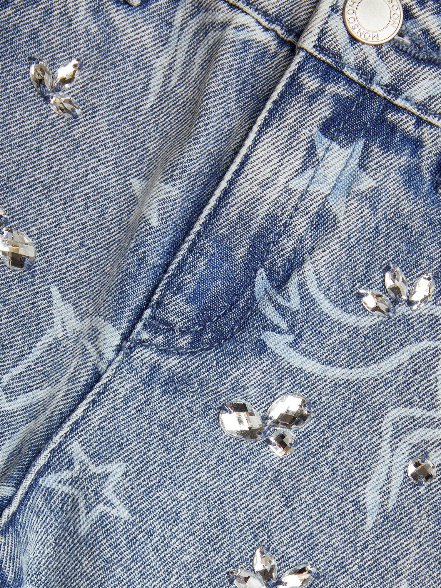 Product image 4 of 4, which shows Monsoon Kids' Rhinestone Jeans, Blue, 3 years