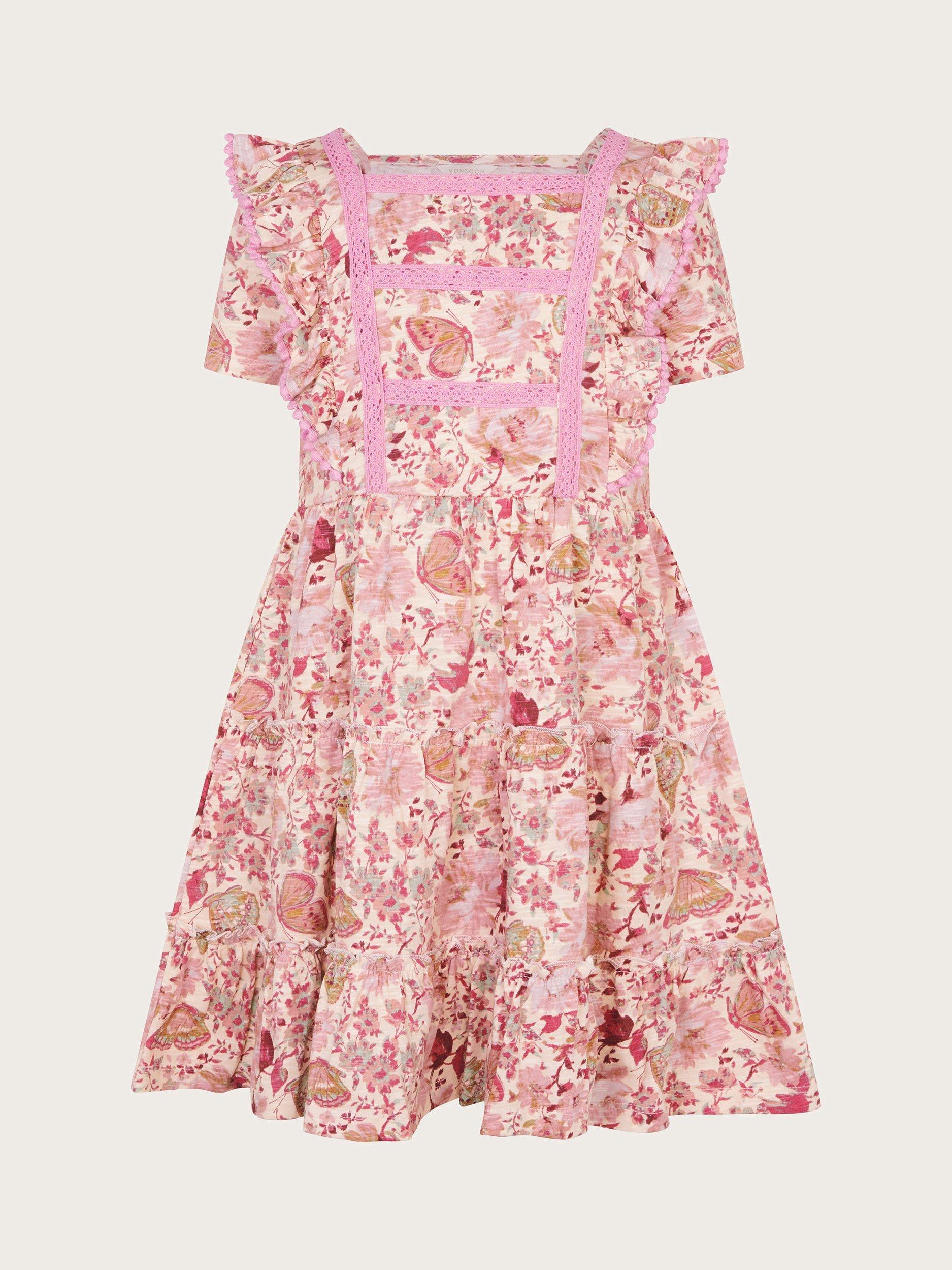 Product image 2 of 4, which shows Monsoon Kids' Butterfly Dress, Pink, 5-6 years