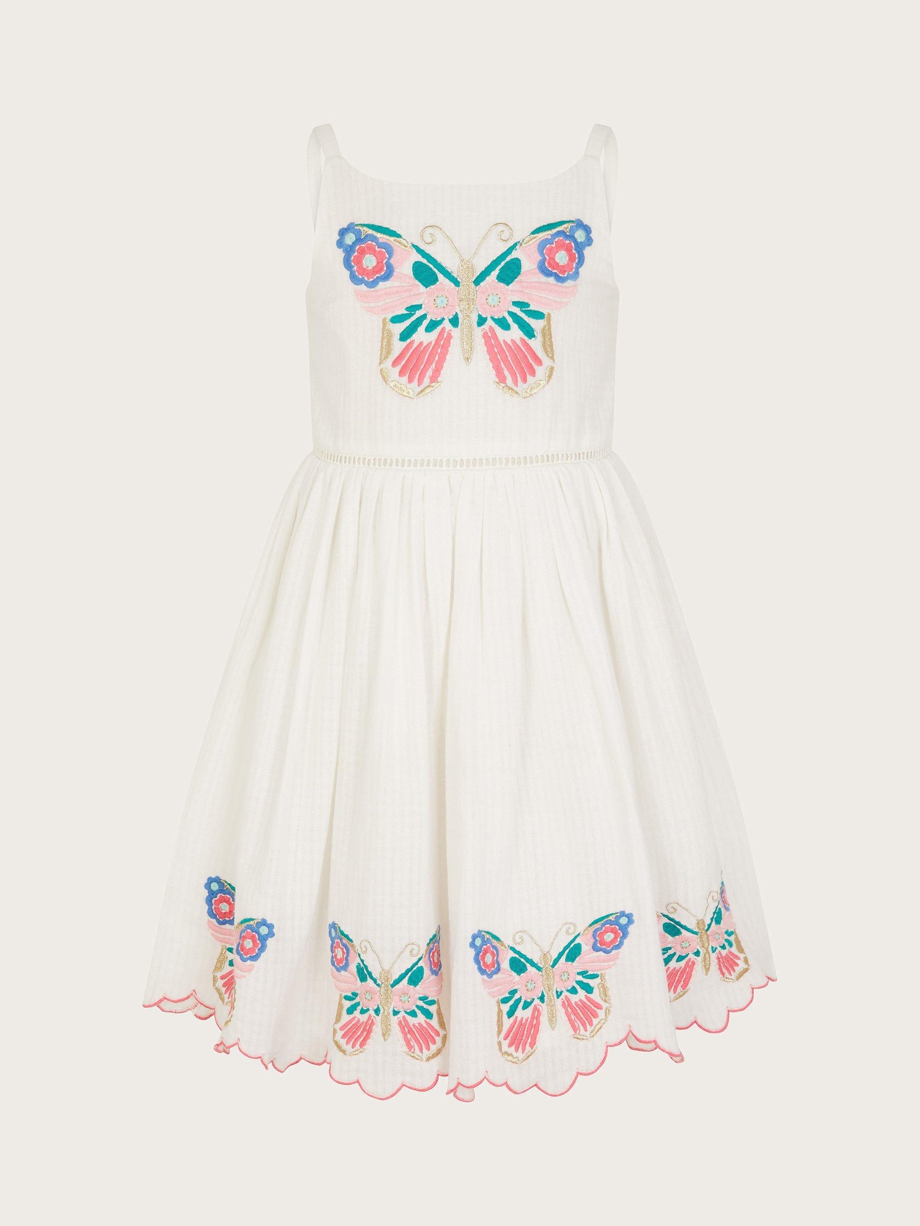 Product image 2 of 4, which shows Monsoon Kids' Butterfly Embroidered Sun Dress, Ivory, 2-3 years