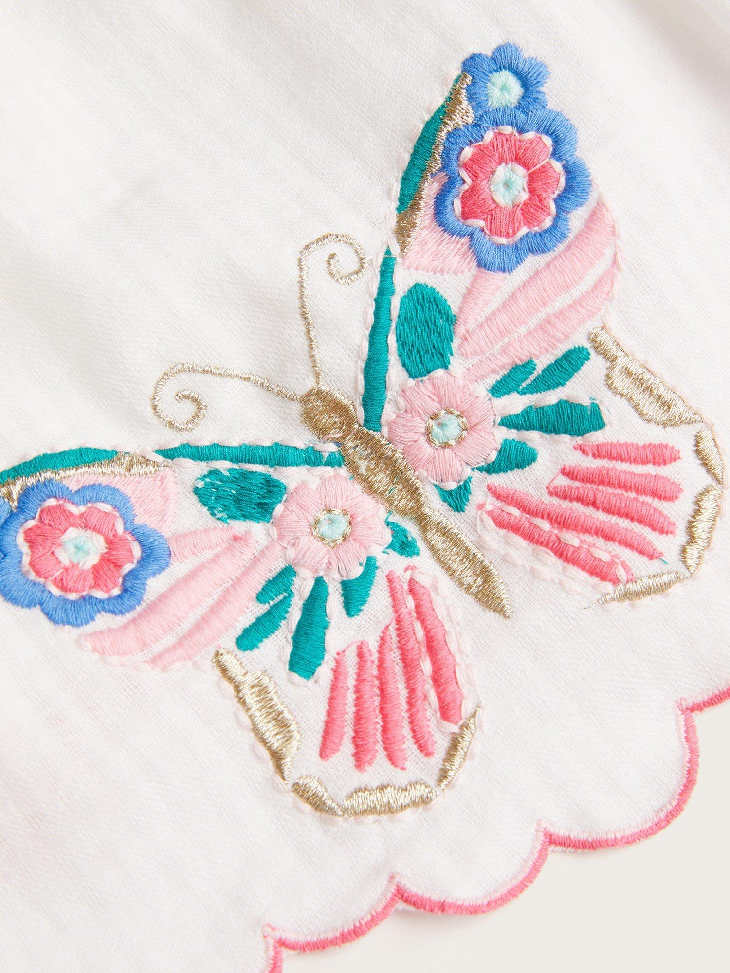 Product image 4 of 4, which shows Monsoon Kids' Butterfly Embroidered Sun Dress, Ivory, 2-3 years