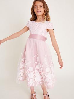 Monsoon Kids' Sorcha Embroidered Lace Maxi Dress, Dusky Pink, Dusky Pink