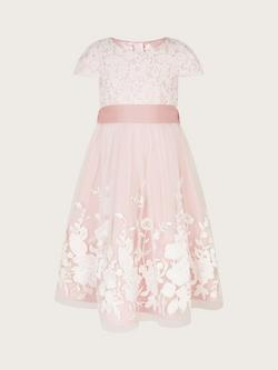 Monsoon Kids' Sorcha Embroidered Lace Maxi Dress, Dusky Pink - view 2, Dusky Pink