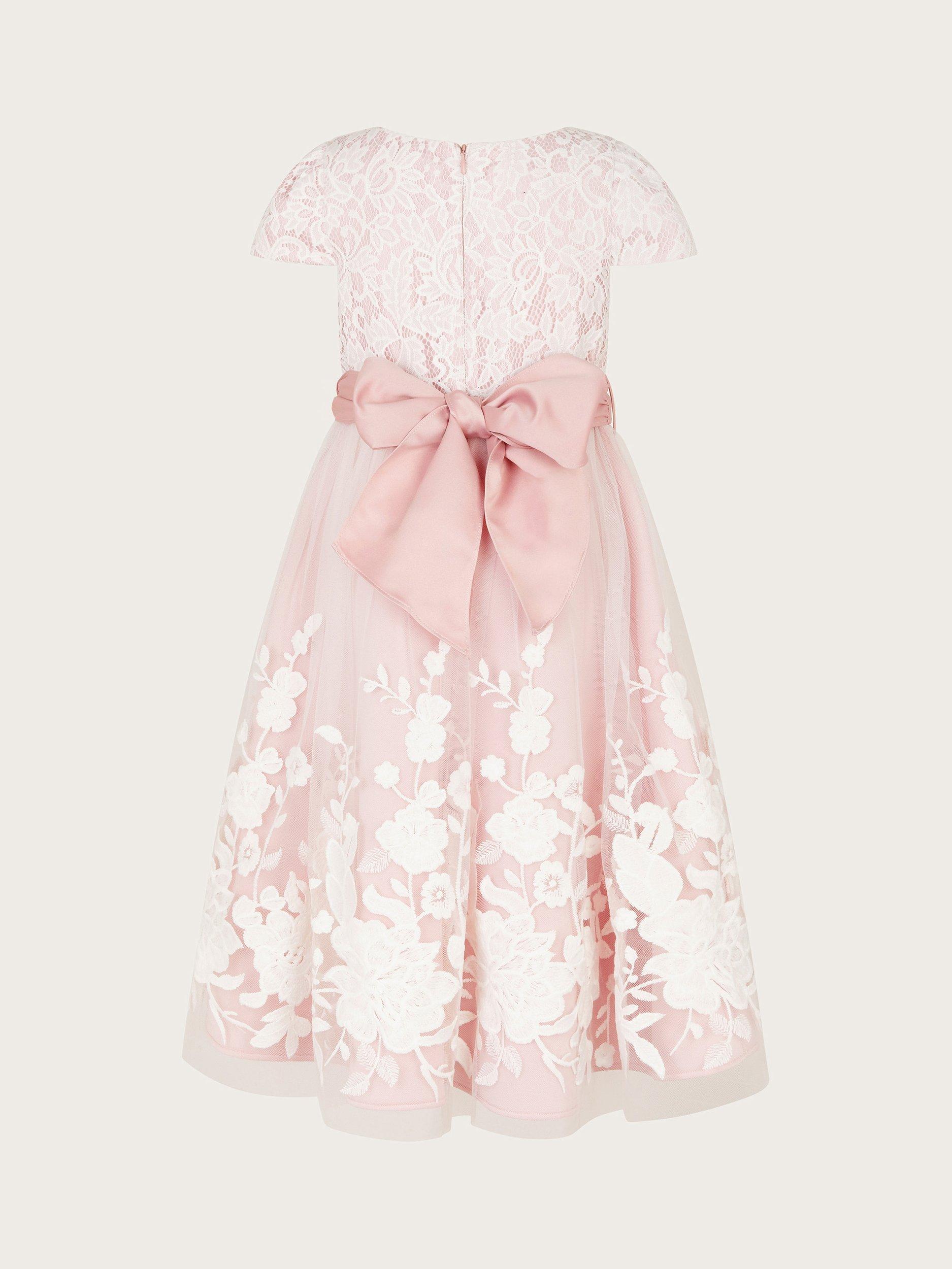 Product image 3 of 4, which shows Monsoon Kids' Sorcha Embroidered Lace Maxi Dress, Dusky Pink, 3 years