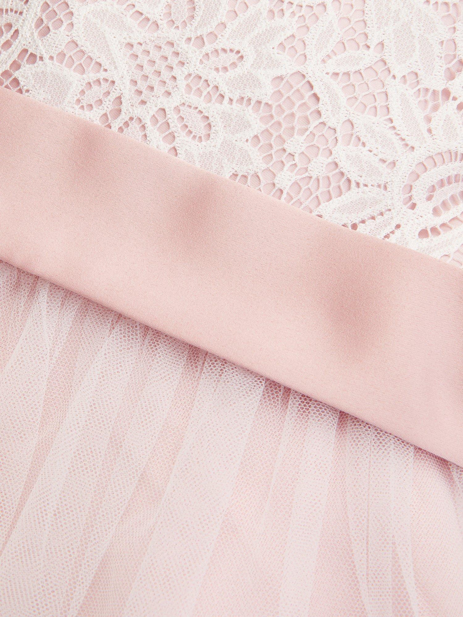 Product image 4 of 4, which shows Monsoon Kids' Sorcha Embroidered Lace Maxi Dress, Dusky Pink, 3 years