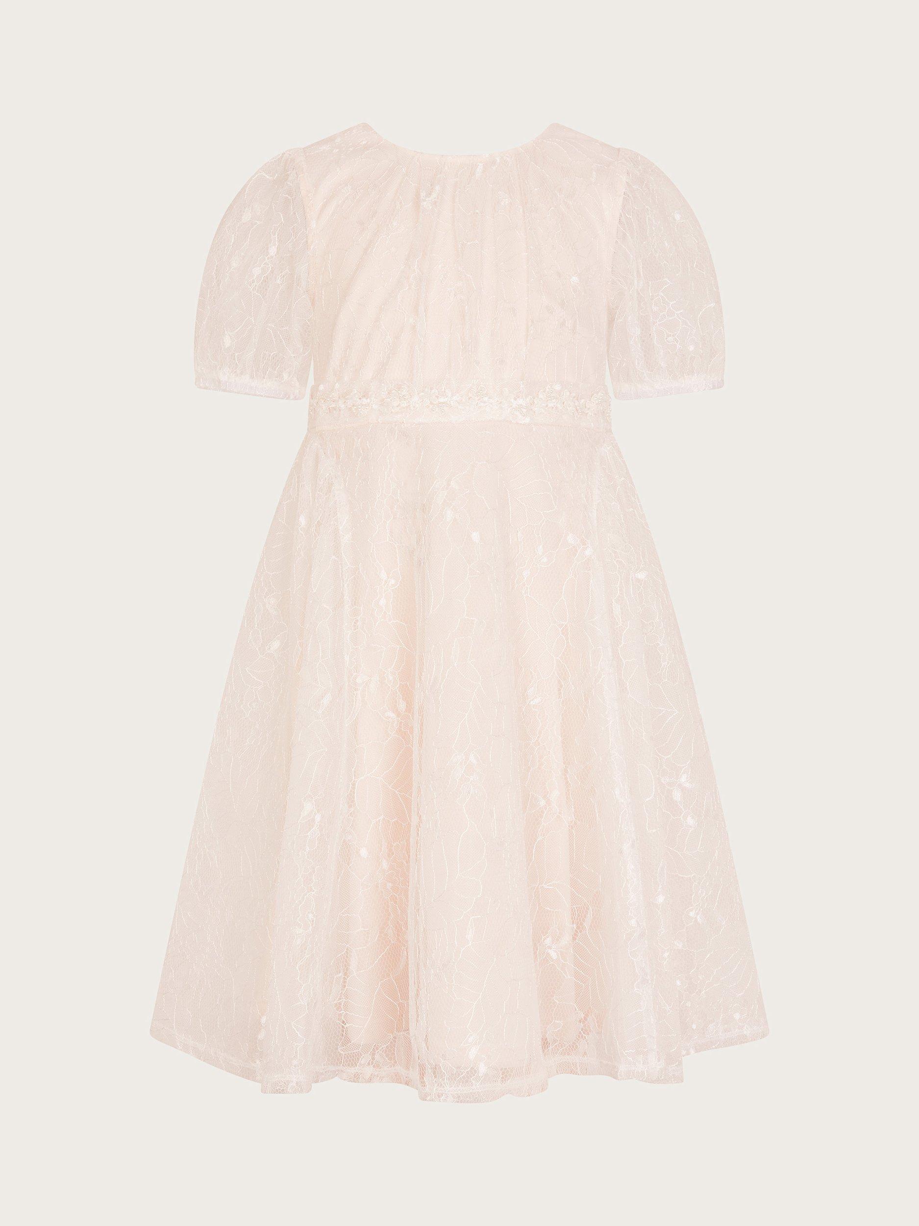 Product image 2 of 4, which shows Monsoon Kids' Lace Belt Dress, Ivory, 3 years