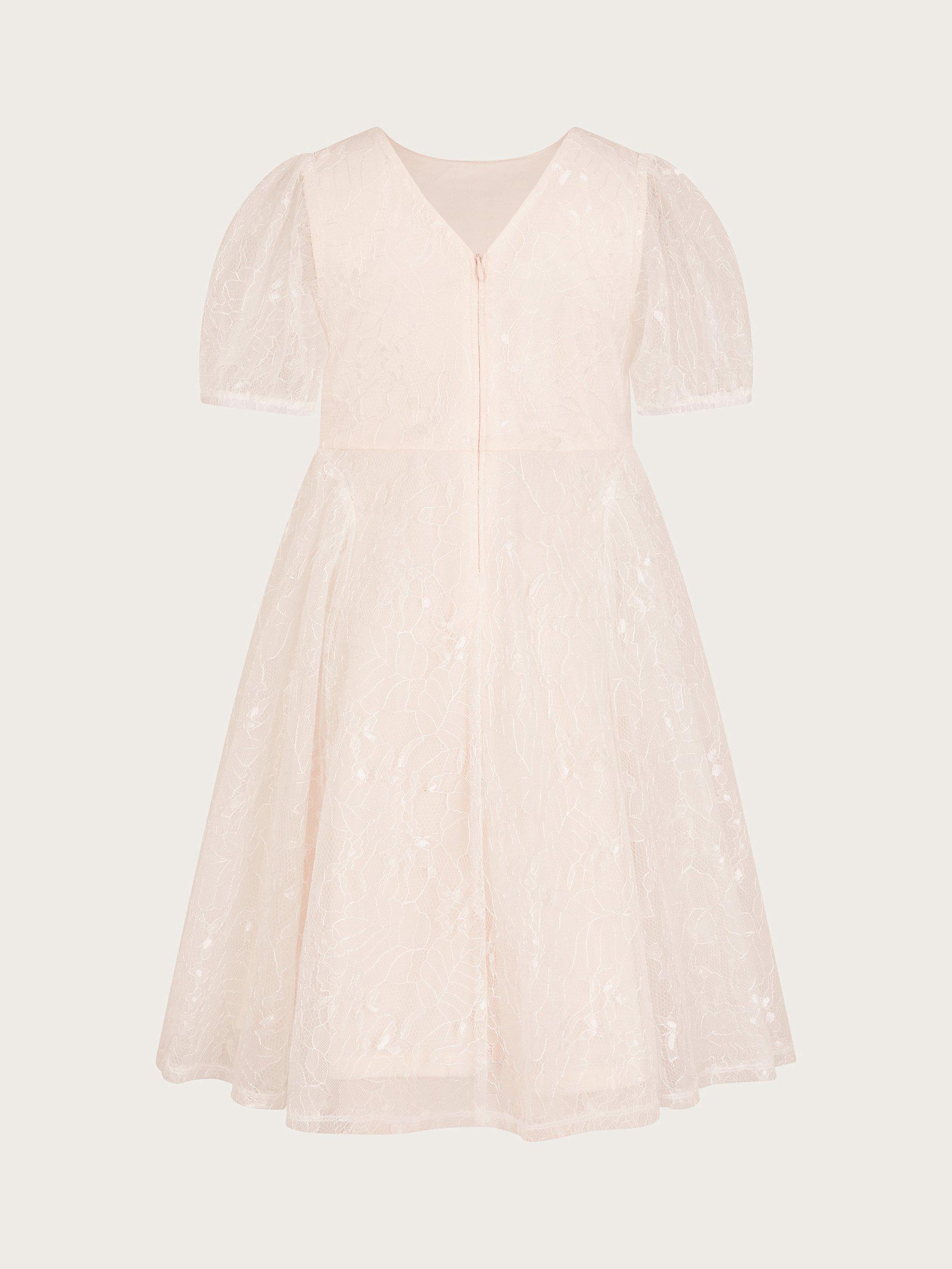 Product image 3 of 4, which shows Monsoon Kids' Lace Belt Dress, Ivory, 3 years