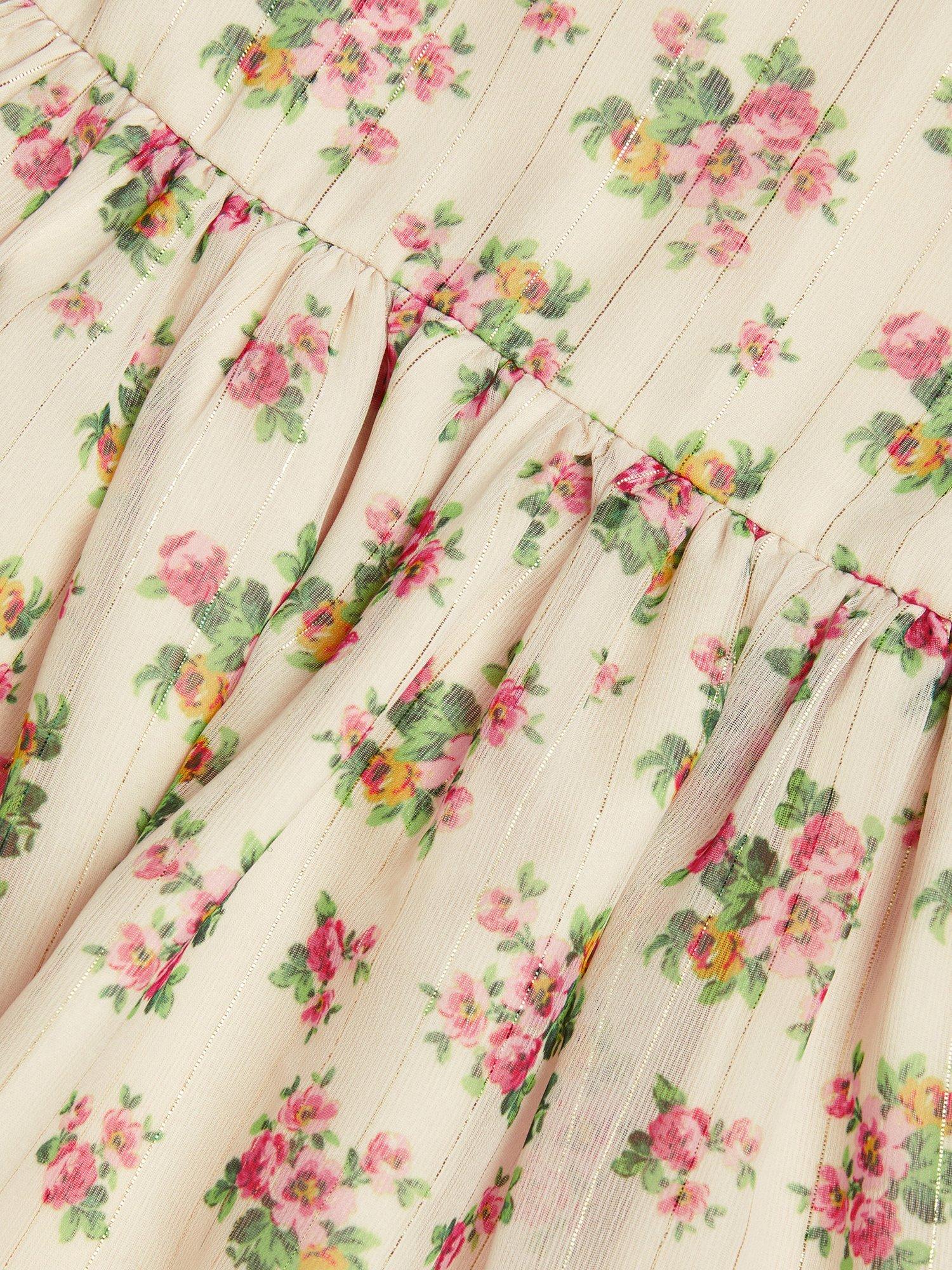 Product image 3 of 3, which shows Monsoon Kids' FLoral Long Blouson Sleeve Dress, Ivory, 5 years