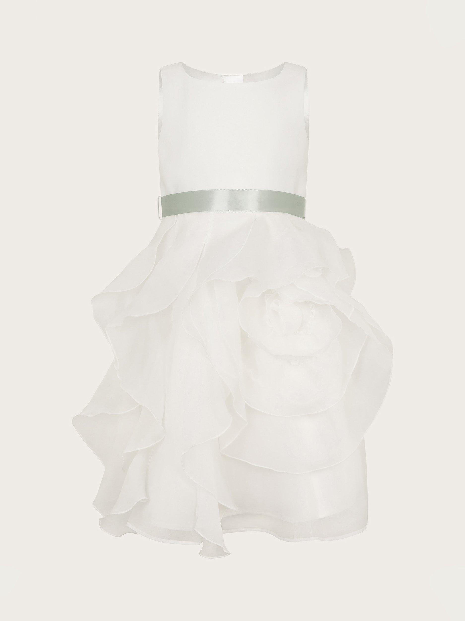 Product image 2 of 4, which shows Monsoon Kids' Organza Ruffle Can Can Dress, Ivory, 3 years