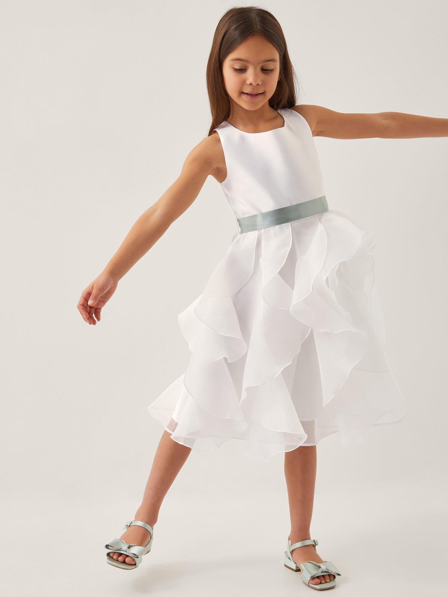 Product image 1 of 4, which shows Monsoon Kids' Organza Ruffle Can Can Dress, Ivory, 3 years
