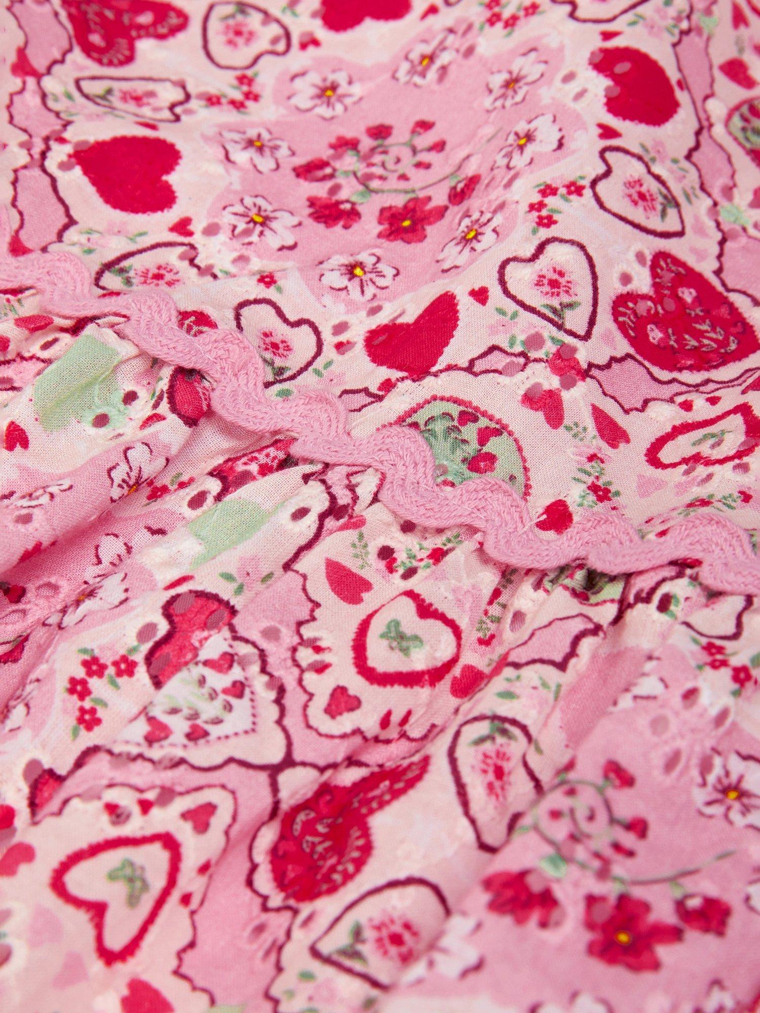 Product image 3 of 3, which shows Monsoon Kids' Cotton Tile Print Puff Sleeve Dress, Pink, 3 years