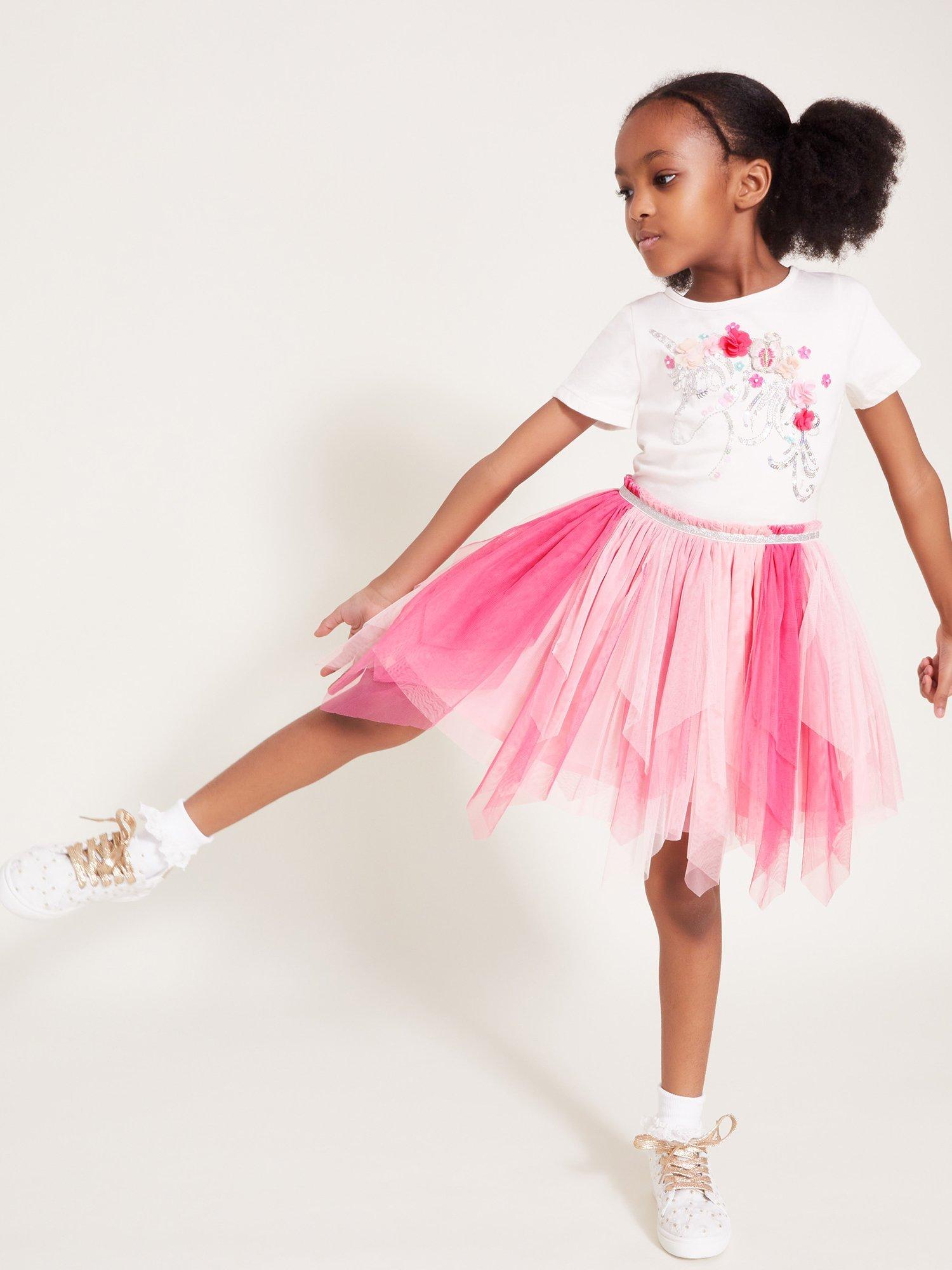Product image 1 of 4, which shows Monsoon Kids' Sequin Disco Dress, Pink, 5-6 years