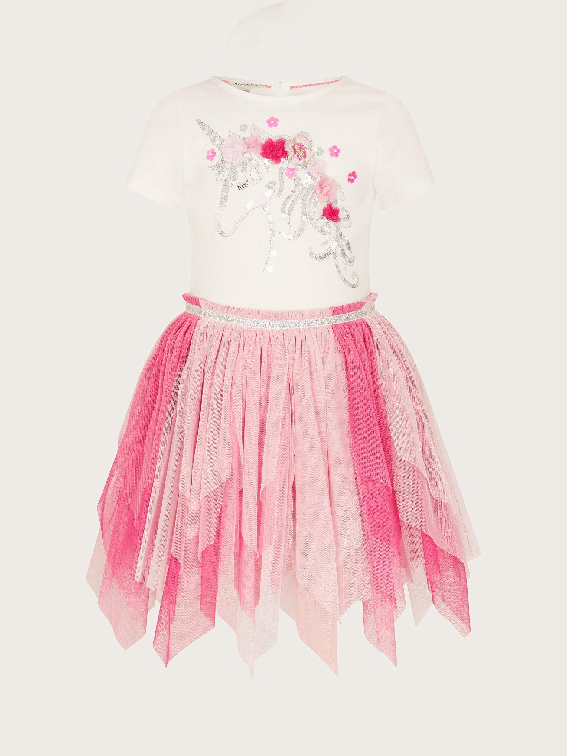 Product image 2 of 4, which shows Monsoon Kids' Sequin Disco Dress, Pink, 5-6 years