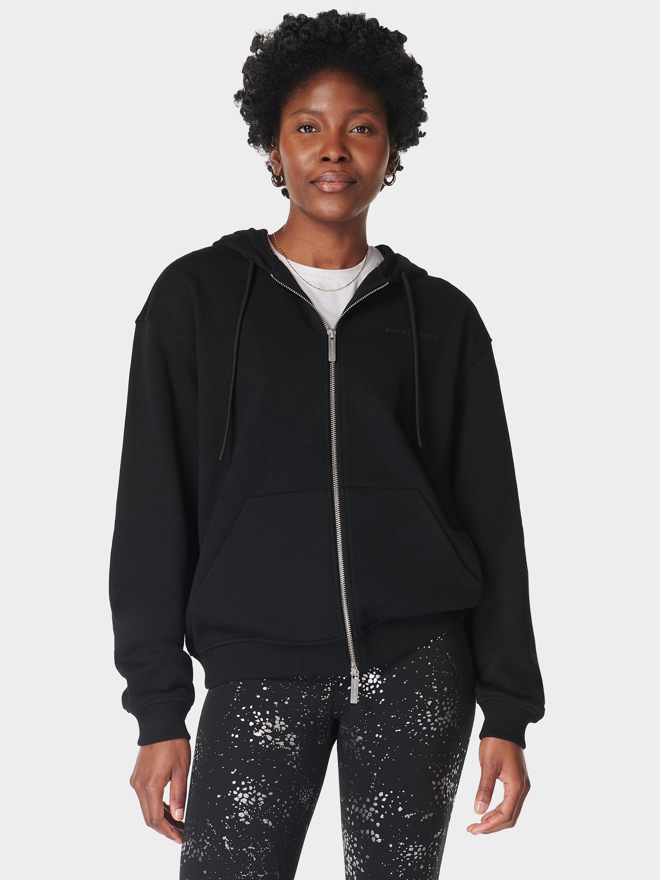 Sweaty Betty Revive Zip Organic Cotton Rich Hoodie, Black