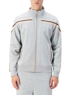 LUKE 1977 Duke Zip Up Sweater, Mid Marl Grey/Cream
