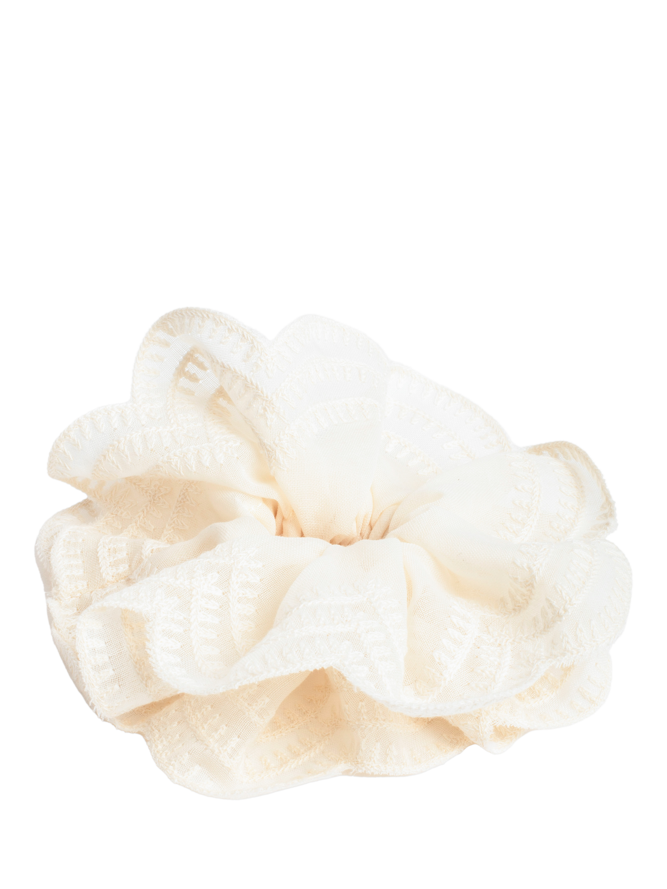Product image 1 of 4, which shows Bloom & Bay Elise Embroidered Trim Hair Scrunchie, Cream