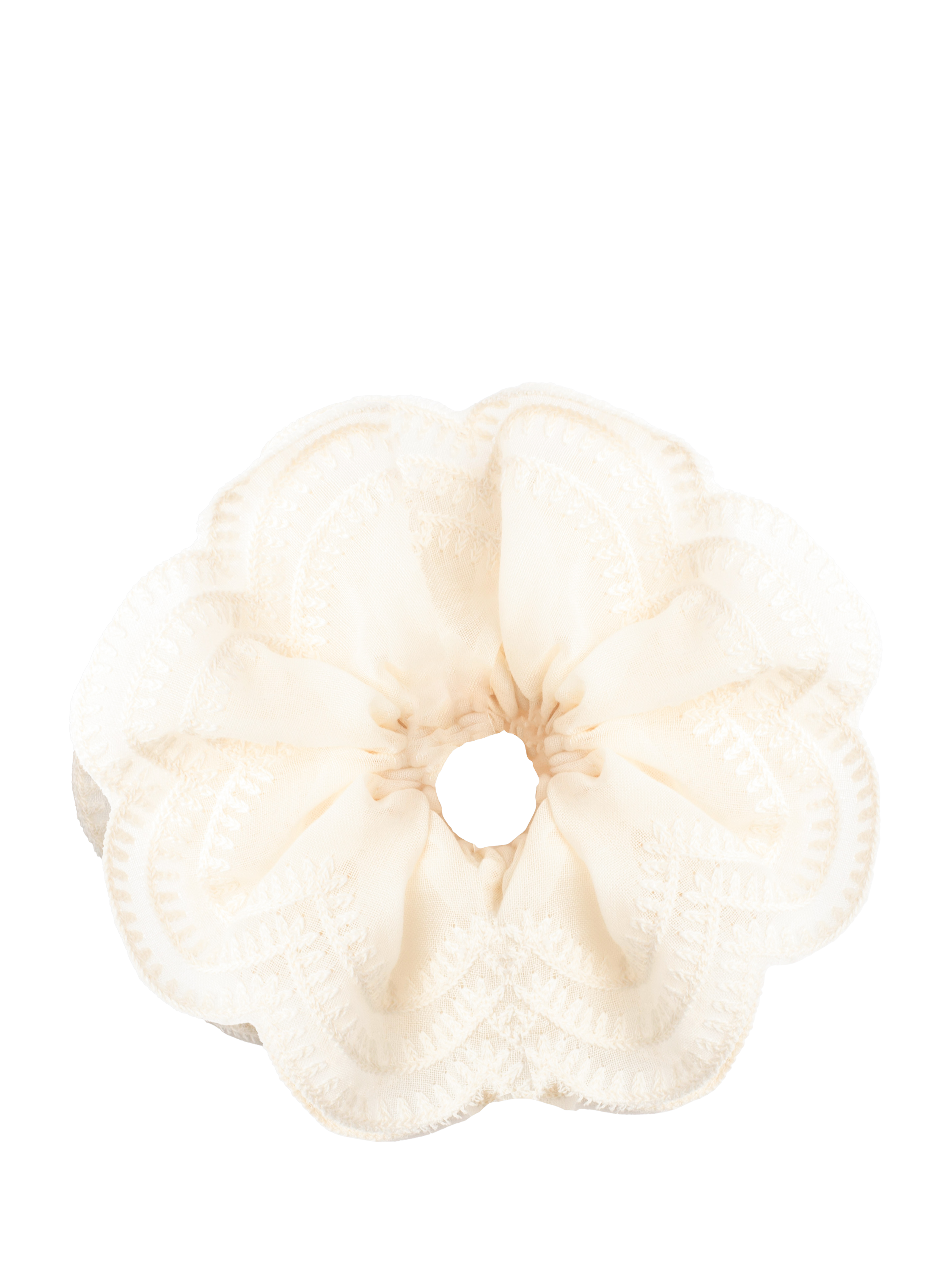 Product image 2 of 4, which shows Bloom & Bay Elise Embroidered Trim Hair Scrunchie, Cream