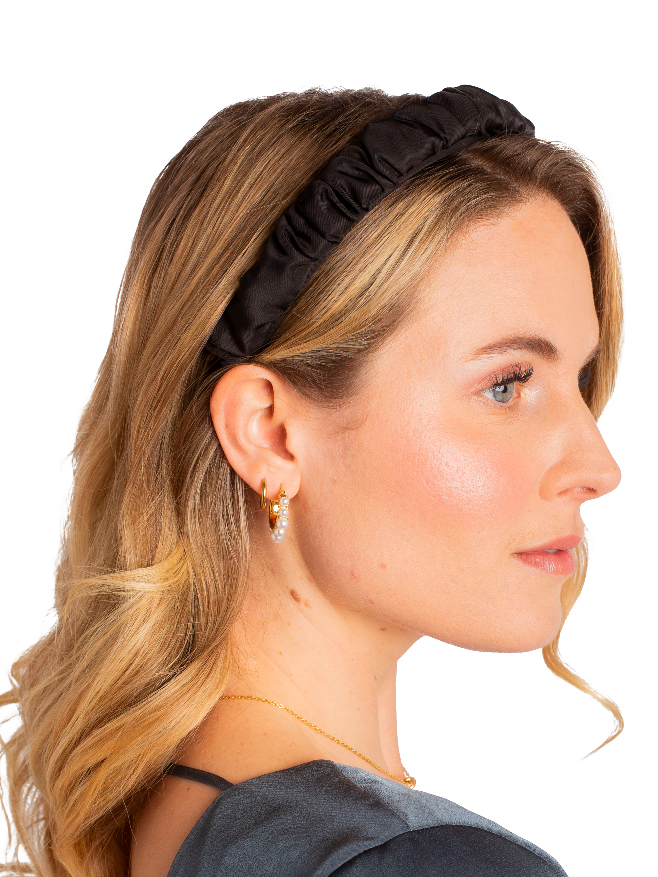 Product image 3 of 4, which shows Bloom & Bay Elaine Ruched Headband, Black