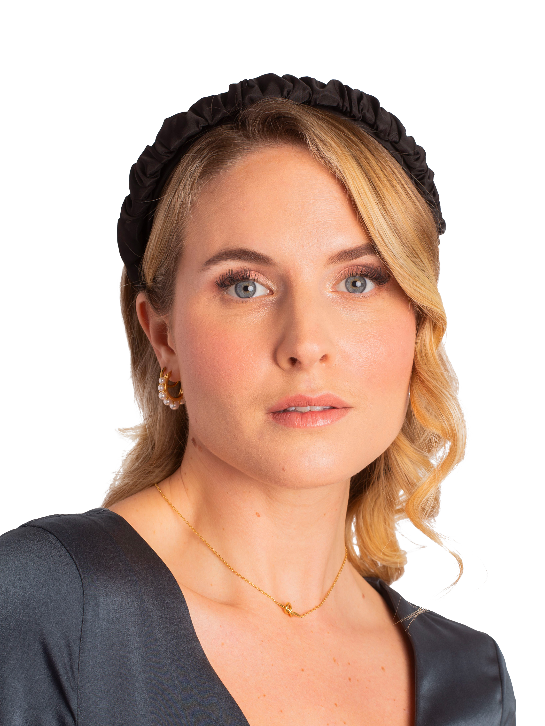 Product image 4 of 4, which shows Bloom & Bay Elaine Ruched Headband, Black