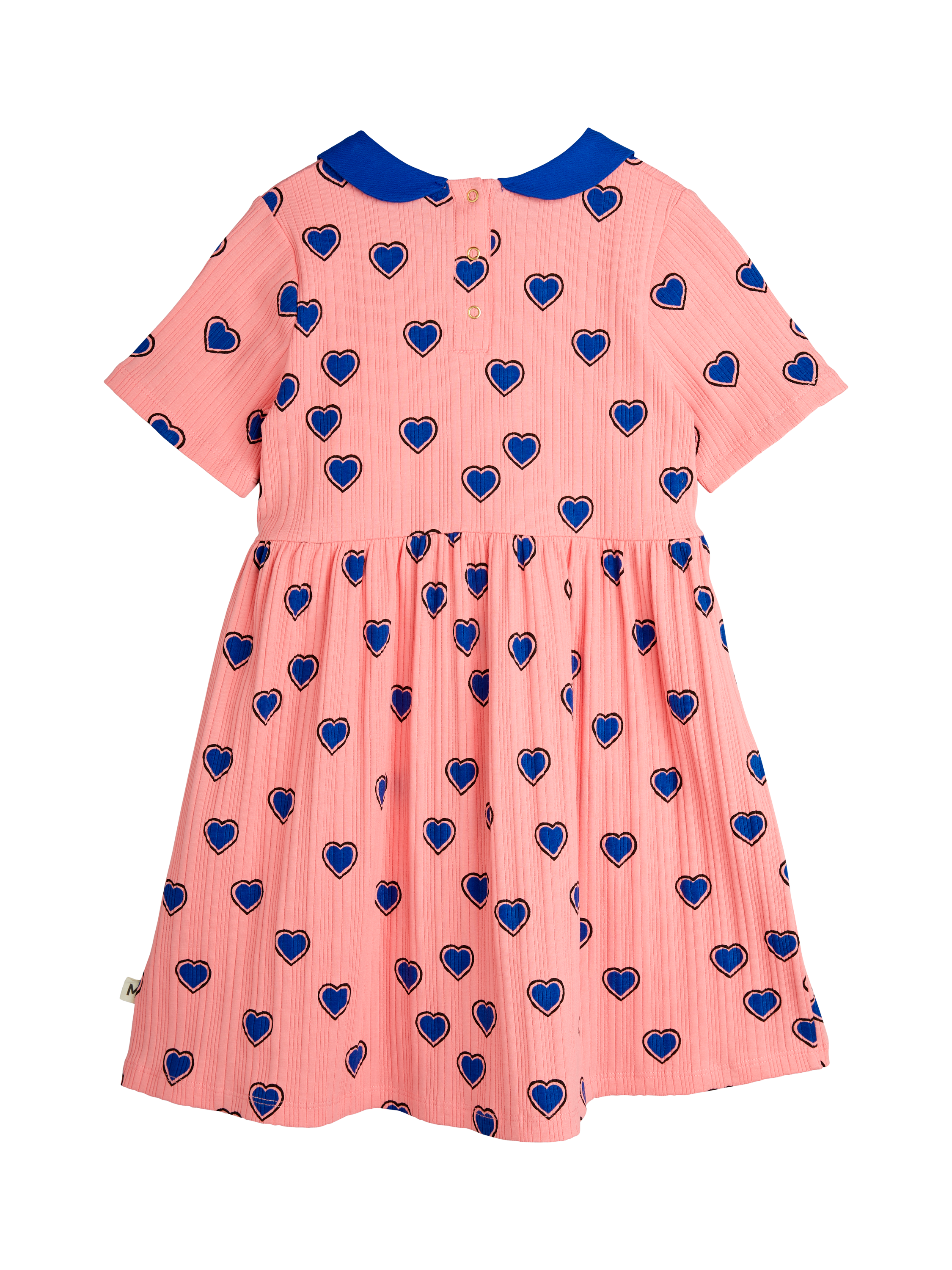 Product image 2 of 4, which shows Mini Rodini Kids' Organic Cotton Blend Dress, Pink Hearts, 18-36 months