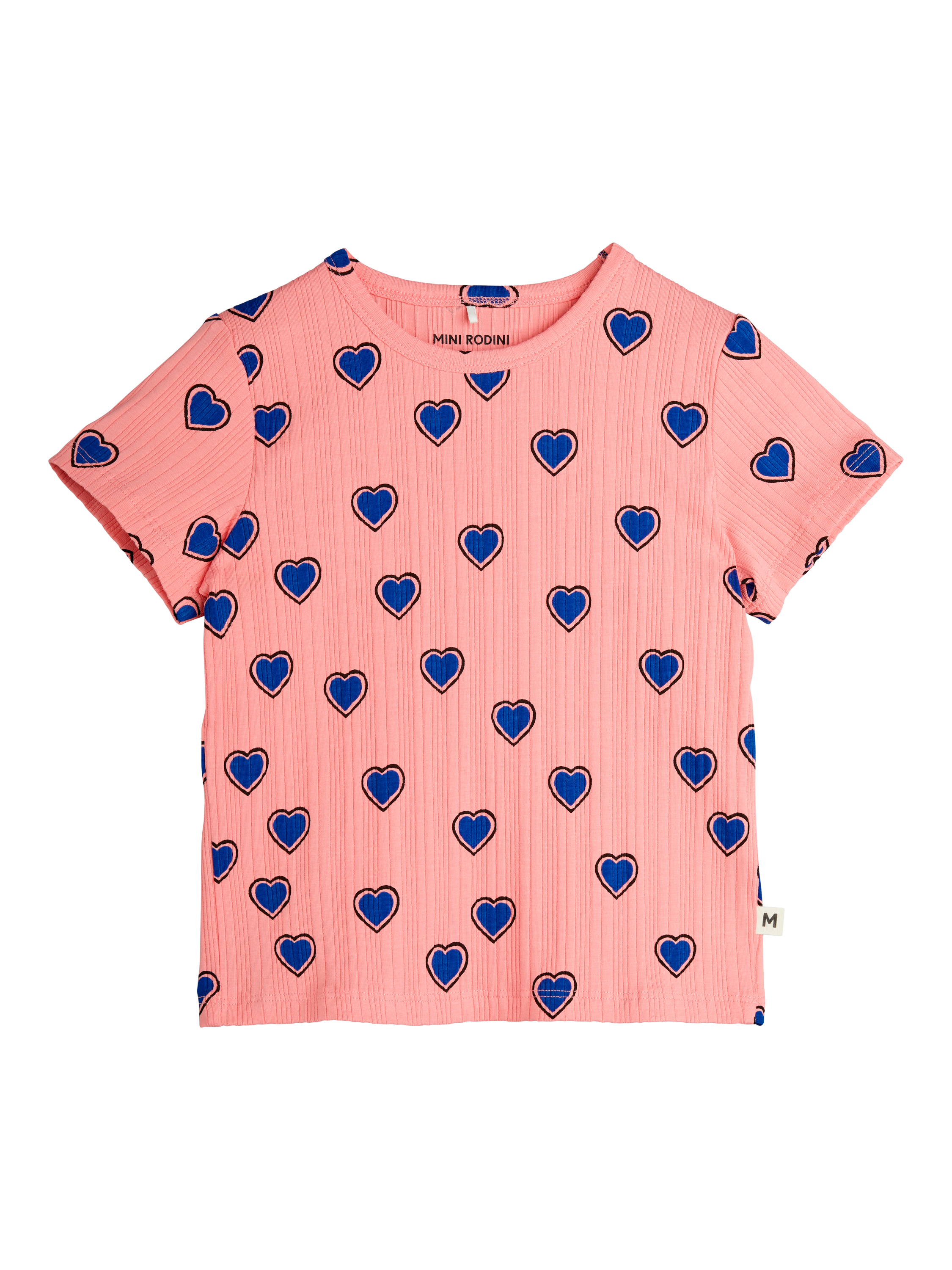 Product image 1 of 3, which shows Mini Rodini Kids' Organic Cotton Blend T-Shirt, Pink Hearts, 1-4 months