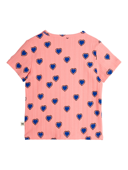 Mini Rodini Kids' Organic Cotton Blend T-Shirt, Pink Hearts - view 2, Pink Hearts
