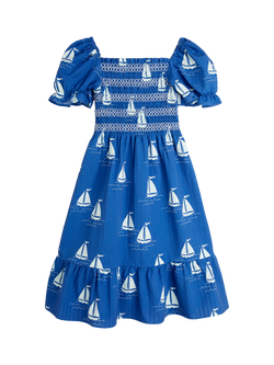 Mini Rodini Kids' Organic Cotton Printed Dress, Sailing Boats Blue, Sailing Boats Blue