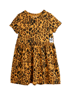 Mini Rodini Kids' Animal Short Sleeve Dress, Leopard Print, Leopard Print