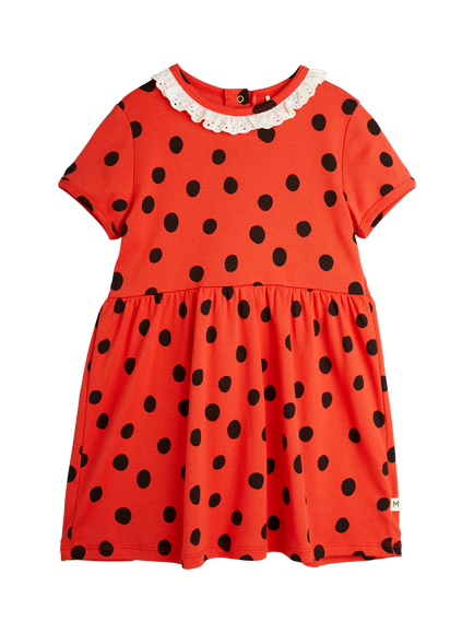 Mini Rodini Kids' Organic Cotton Lace Collar Dress, Polka Dot Red, Polka Dot Red